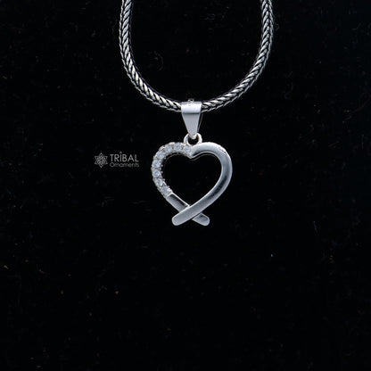 Handmade 925 sterling silver heart pendant with tribal ornament design, crafted by TRIBAL ORNAMENTS.
