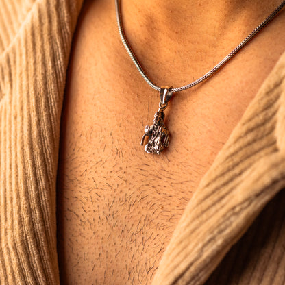 Sterling silver Lord Hanuman pendant by TRIBAL ORNAMENTS, handmade unisex Hindu deity jewelry, detailed design.