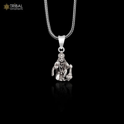 Sterling silver Lord Hanuman pendant by TRIBAL ORNAMENTS, handmade unisex Hindu jewelry featuring detailed design and craftsmanship.