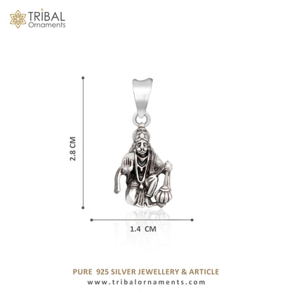 Sterling silver Lord Hanuman pendant by TRIBAL ORNAMENTS, detailed handmade Hindu god jewelry for unisex gifting.