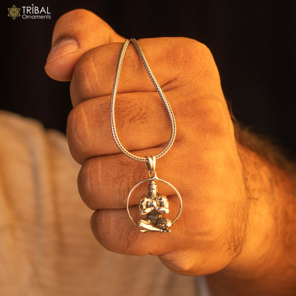 925 sterling silver Lord Hanuman sitting pendant, handmade Hindu god jewelry, unisex tribal ornament for gifting.
