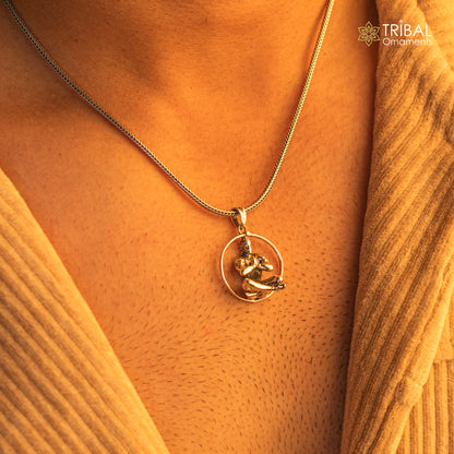 Sterling silver Lord Hanuman sitting pendant, handcrafted unisex Hindu jewelry, detailed tribal ornament design by TRIBAL ORNAMENTS.