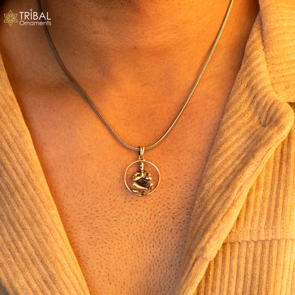 925 sterling silver Lord Hanuman sitting pendant, handcrafted Hindu god jewelry, unisex tribal ornament for gifting.