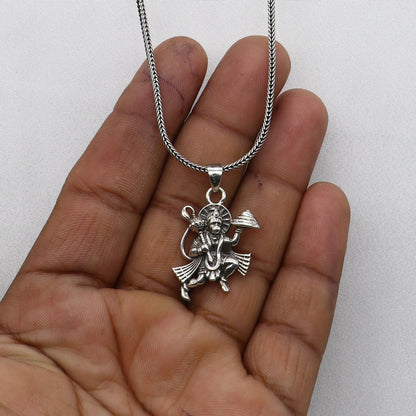 925 sterling silver handmade Hindu Lord Hanuman flying pendant, divine Bajarangbali design, intricate jewelry from Tribal Ornaments