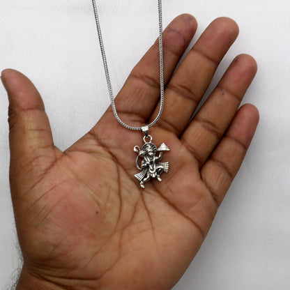 925 sterling silver Hindu Lord Hanuman flying pendant, handmade tribal jewelry, divine Bajarangbali idol, ideal for gifting.
