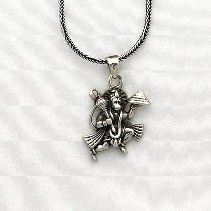 925 sterling silver Hindu Lord Hanuman flying pendant, handmade divine jewelry by TRIBAL ORNAMENTS, perfect for gifting.
