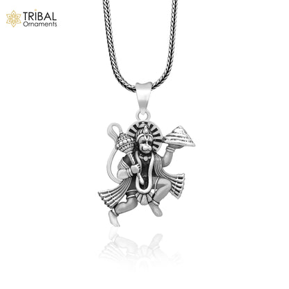 925 sterling silver Hindu Lord Hanuman flying pendant, handmade divine jewelry featuring Lord Hanuman for spiritual gifting.