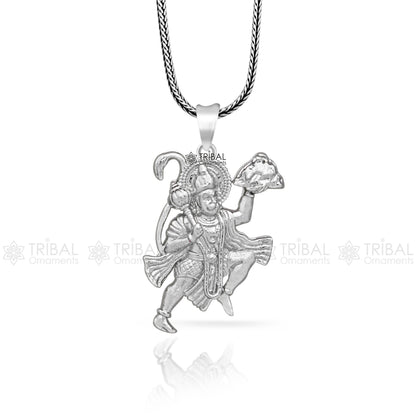 925 sterling silver Lord Hanuman flying pendant from TRIBAL ORNAMENTS, featuring a detailed handmade Hindu idol jewelry piece.
