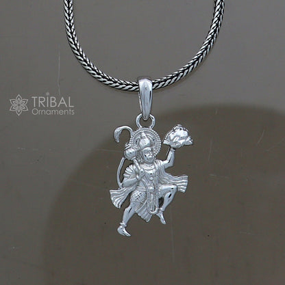 925 sterling silver Lord Hanuman flying pendant, handmade Hindu deity jewelry by TRIBAL ORNAMENTS, divine gift accessory