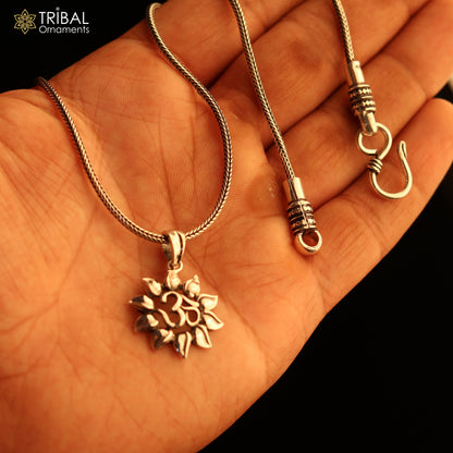 Sterling silver handmade Hindu mantra 'Aum' OM pendant, tribal jewelry with good luck charm, personalized stylish jewelry.