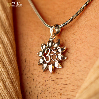 Sterling silver Hindu mantra 'Aum' OM pendant, handmade tribal jewelry with good luck symbols, personalized style by TRIBAL ORNAMENTS