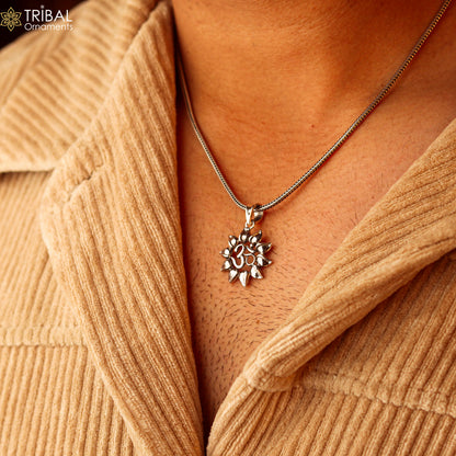 Sterling silver handmade Hindu mantra 'Aum' OM pendant, stylish tribal jewelry with good luck charm, personalized jewelry design.