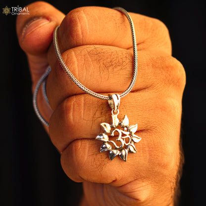 Sterling silver Hindu mantra 'Aum' OM pendant, handmade tribal jewelry, stylish good luck pendant, personalized jewelry by TRIBAL ORNAMENTS