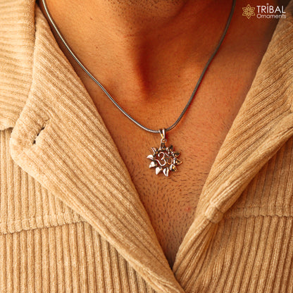 925 sterling silver handmade Hindu mantra OM pendant, tribal jewelry with good luck symbol, personalized stylish jewelry.
