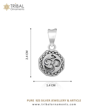 925 sterling silver Hindu mantra 'Aum' OM pendant, handmade tribal jewelry with good luck symbols and personalized design.