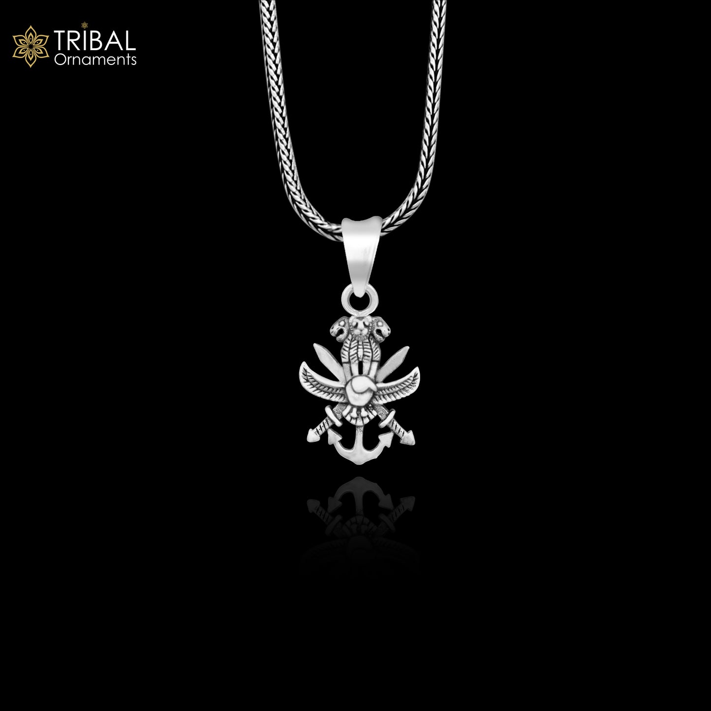 925 sterling silver handmade gorgeous unique design Indian army logo pendant excellent gifting tribal jewelry best gift to him  ssp1515/ PS75 - TRIBAL ORNAMENTS