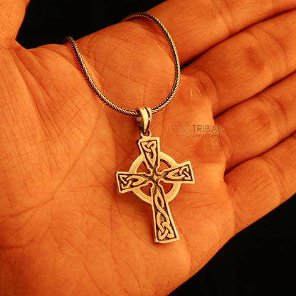 Sterling silver handmade Jesus necklace with cross pendant, unisex tribal jewelry by Tribal Ornaments.