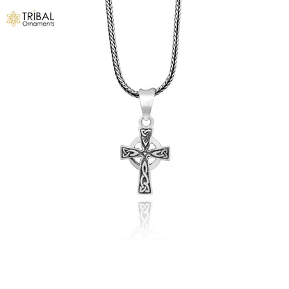 Sterling silver handmade Jesus necklace with cross pendant, unisex stylish jewelry by TRIBAL ORNAMENTS.