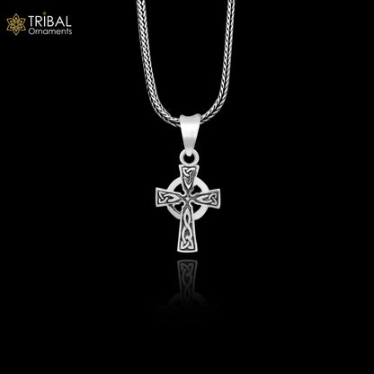 Sterling silver handmade Jesus necklace with cross pendant, unisex stylish jewelry by TRIBAL ORNAMENTS.