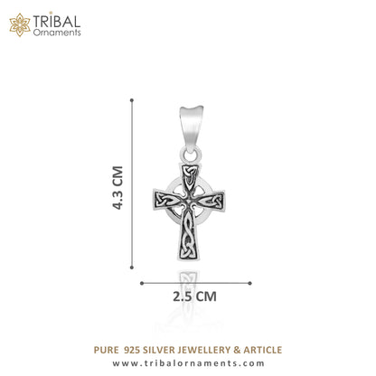Handmade 925 sterling silver Jesus necklace with cross pendant, unisex stylish jewelry by Tribal Ornaments.