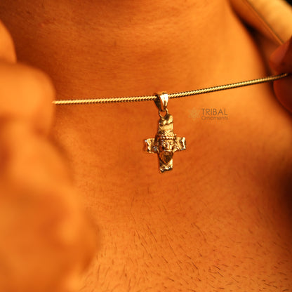Sterling silver Jesus pendant necklace by TRIBAL ORNAMENTS, handmade stylish unisex jewelry with chain for men.