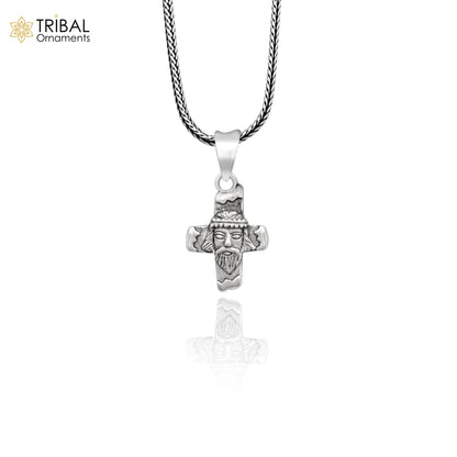 Sterling silver handmade Jesus pendant necklace for men, stylish unisex jewelry by Tribal Ornaments with chain.