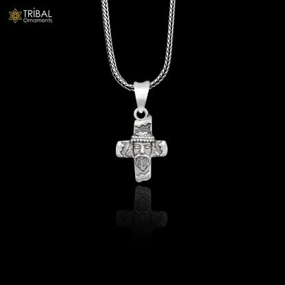 Sterling silver handmade Jesus pendant necklace for men and women, stylish unisex jewelry with chain, by TRIBAL ORNAMENTS.
