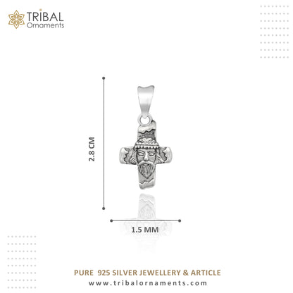 Sterling silver handmade Jesus pendant necklace for men and unisex jewelry, featuring a stylish tribal design with chain.