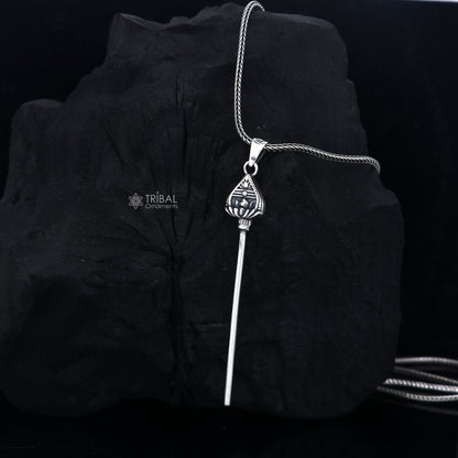 Handmade 925 Sterling silver Kartikeya Murugan weapon pendant with detailed tribal design, crafted by TRIBAL ORNAMENTS.