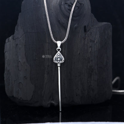 Handmade 925 Sterling silver Kartikeya Murugan weapon pendant featuring intricate tribal ornament design.