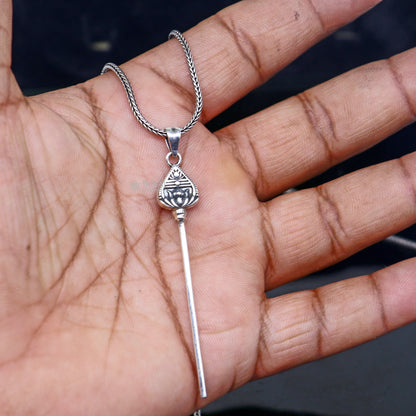 Handmade 925 Sterling silver Kartikeya Murugan weapon pendant by Tribal Ornaments, featuring intricate tribal design and craftsmanship.