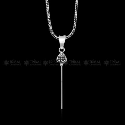 Handmade 925 sterling silver Kartikeya Murugan weapon pendant with intricate tribal design, crafted by TRIBAL ORNAMENTS.
