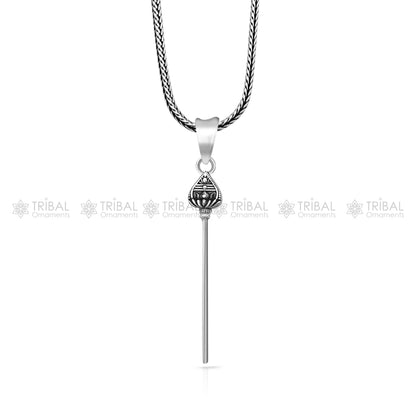 Sterling silver handmade Kartikeya Murugan weapon pendant featuring intricate tribal design, crafted by Tribal Ornaments.