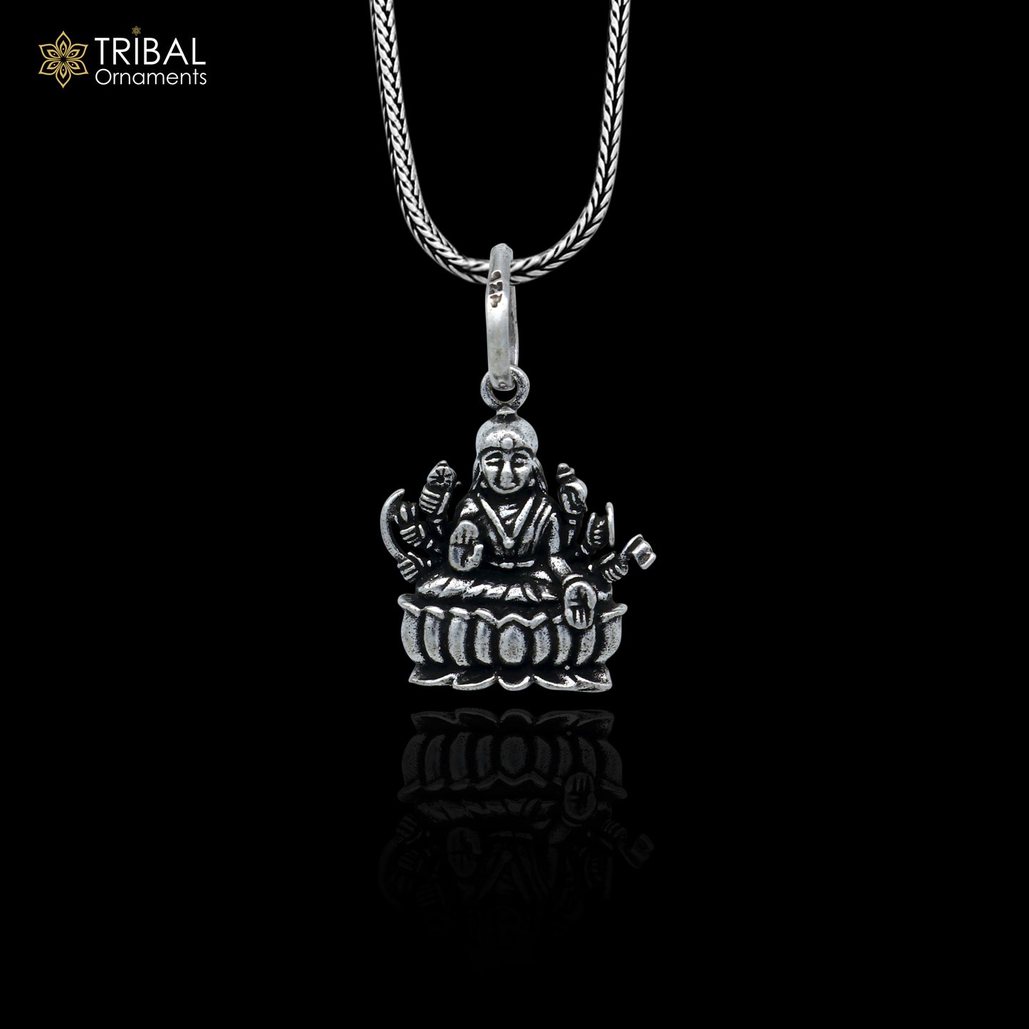 Sterling silver handmade Lord Dhan Laxmi ji pendant by Tribal Ornaments, stylish tribal jewelry design for women.