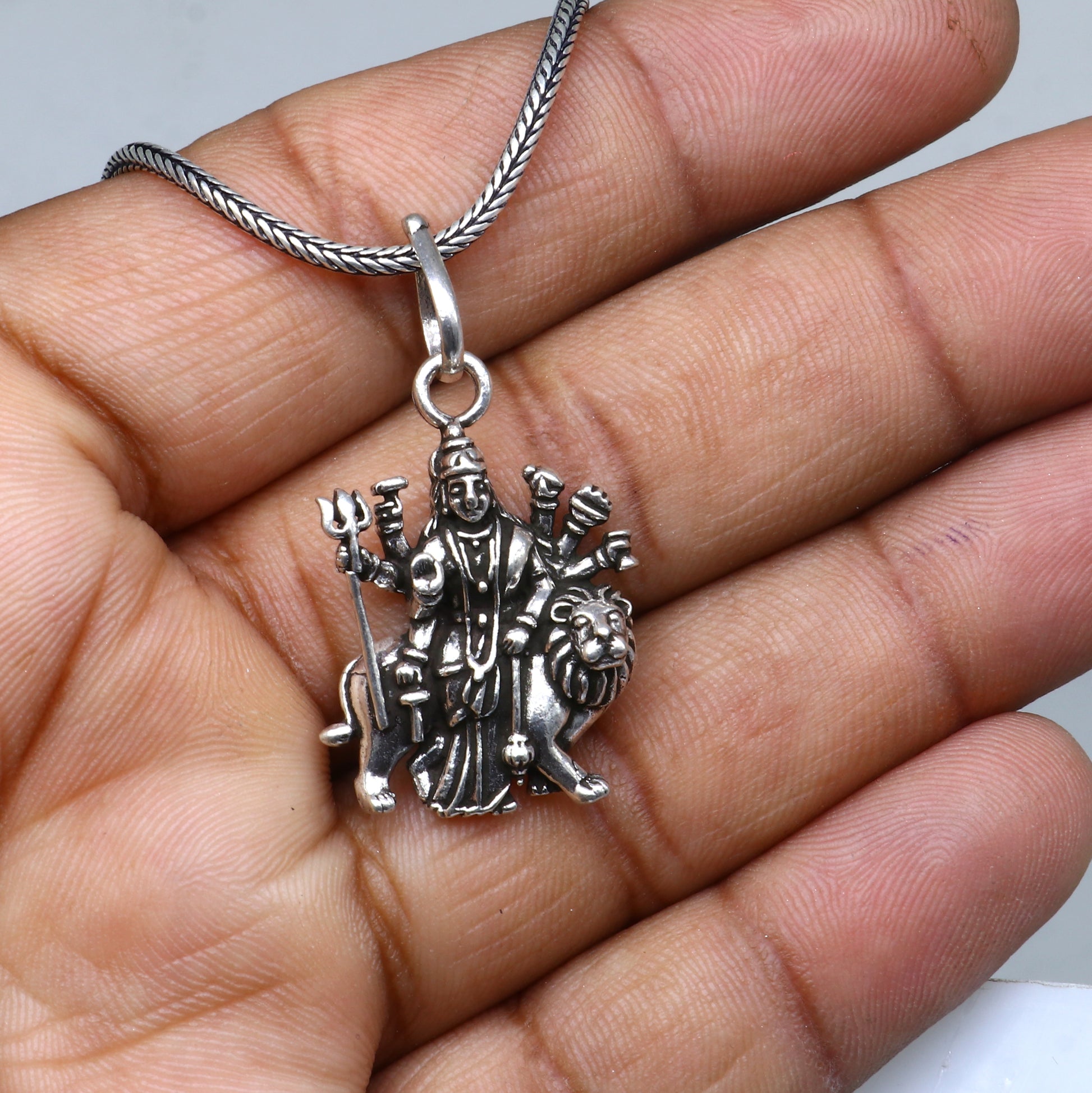 925 sterling silver handmade Lord Durga  maa design stylish pendant nsp992 - TRIBAL ORNAMENTS