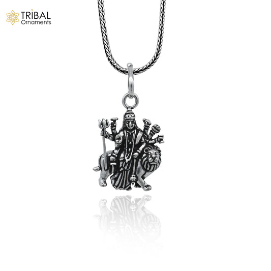 925 sterling silver handmade Lord Durga  maa design stylish pendant nsp992 - TRIBAL ORNAMENTS