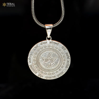 Handmade 925 sterling silver Lord Durga Shakti pendant with chain, tribal jewelry by TRIBAL ORNAMENTS