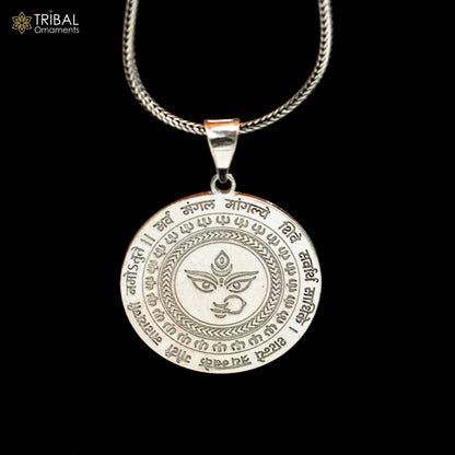 Handmade 925 sterling silver Lord Durga Shakti pendant with chain, tribal jewelry by TRIBAL ORNAMENTS.