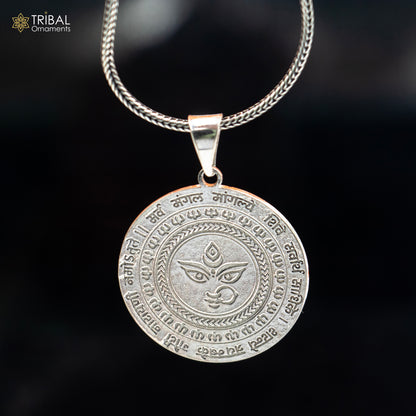 Handmade 925 sterling silver Lord Durga Shakti pendant with chain, tribal jewelry design by TRIBAL ORNAMENTS.