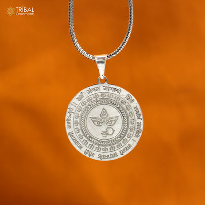 Handmade 925 sterling silver Lord Durga Shakti Pendant with chain, tribal jewelry by TRIBAL ORNAMENTS.