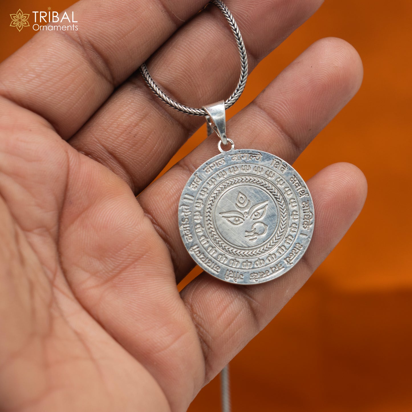 925 sterling silver handmade lord Durga shakti Pendant with chain tribal jewellery nsp1038 - TRIBAL ORNAMENTS