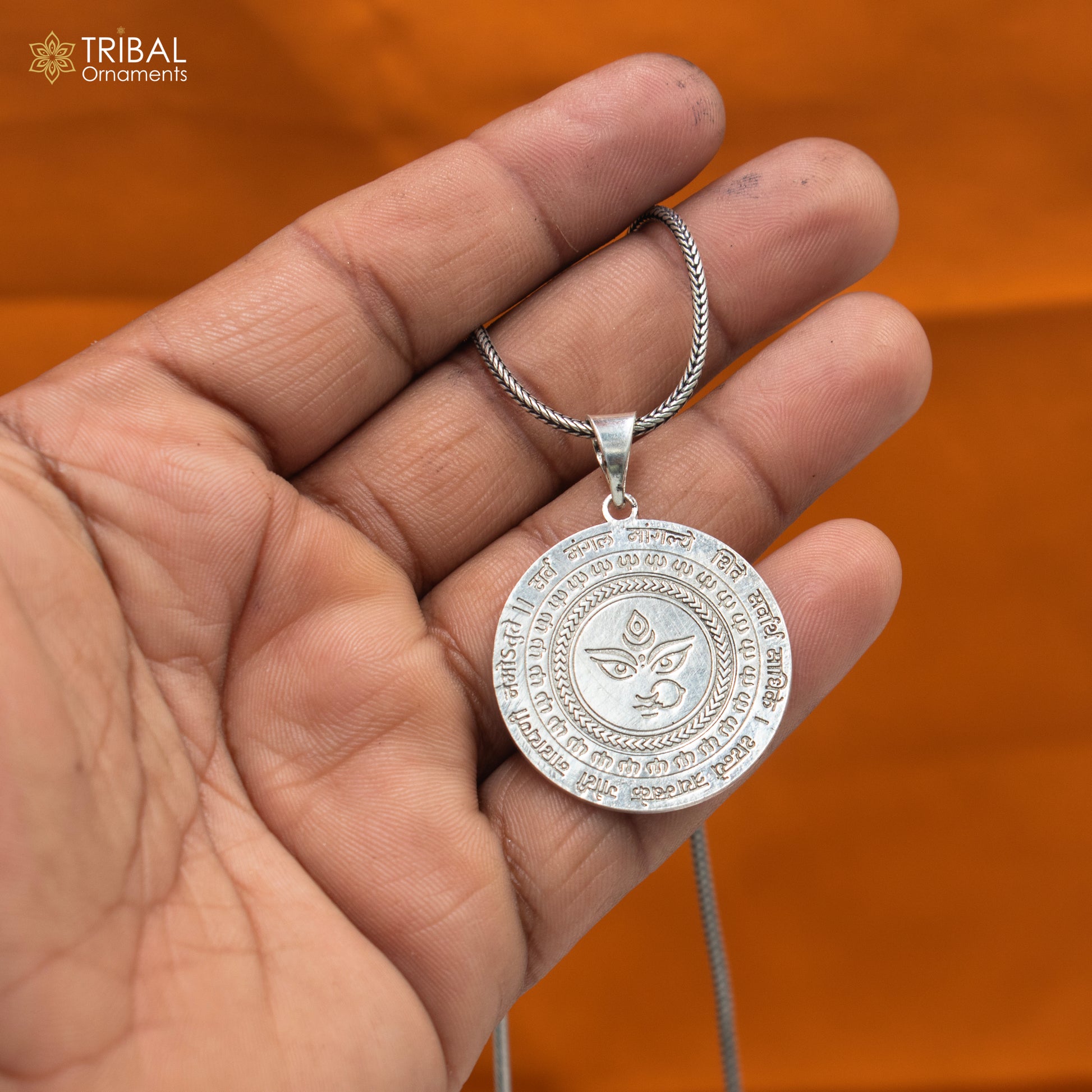 925 sterling silver handmade lord Durga shakti Pendant with chain tribal jewellery nsp1038 - TRIBAL ORNAMENTS