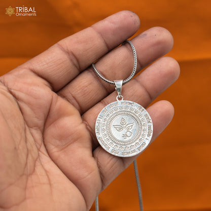 Handmade 925 sterling silver Lord Durga Shakti pendant with chain, tribal jewelry by TRIBAL ORNAMENTS.