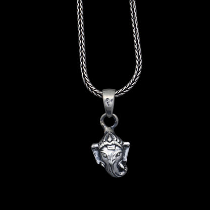Handmade 925 sterling silver Lord Ganesha pendant with intricate tribal design, crafted by Tribal Ornaments.