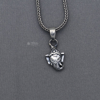 Handmade 925 sterling silver Lord Ganesha pendant with tribal design, crafted by Tribal Ornaments