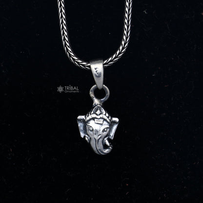 Handmade 925 sterling silver Lord Ganesha pendant with intricate tribal design by TRIBAL ORNAMENTS.