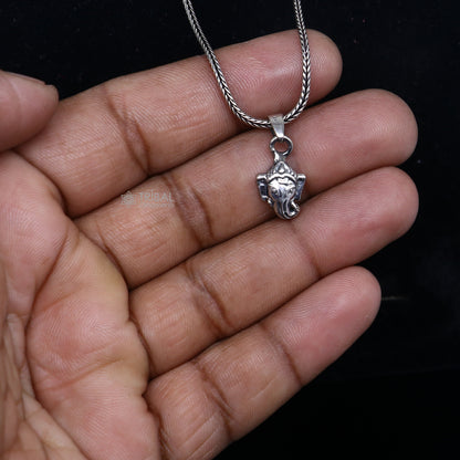 Handmade 925 sterling silver Lord Ganesha pendant from Tribal Ornaments, detailed tribal-style Ganesh design.
