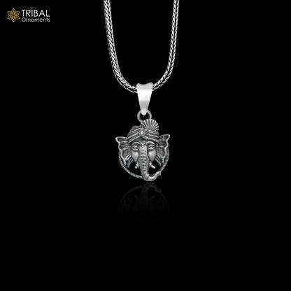 925 sterling silver handmade Lord Ganesha pendant with chain, tribal jewelry by TRIBAL ORNAMENTS, intricate tribal design and craftsmanship
