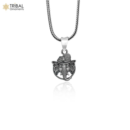 Handmade 925 sterling silver Lord Ganesha pendant with chain, tribal jewelry design by TRIBAL ORNAMENTS.