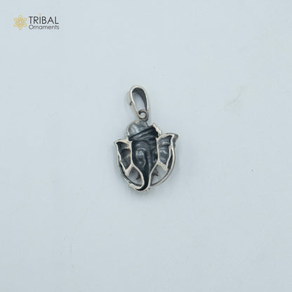 Handmade 925 sterling silver Lord Ganesha pendant with chain, tribal jewelry design, crafted by TRIBAL ORNAMENTS.